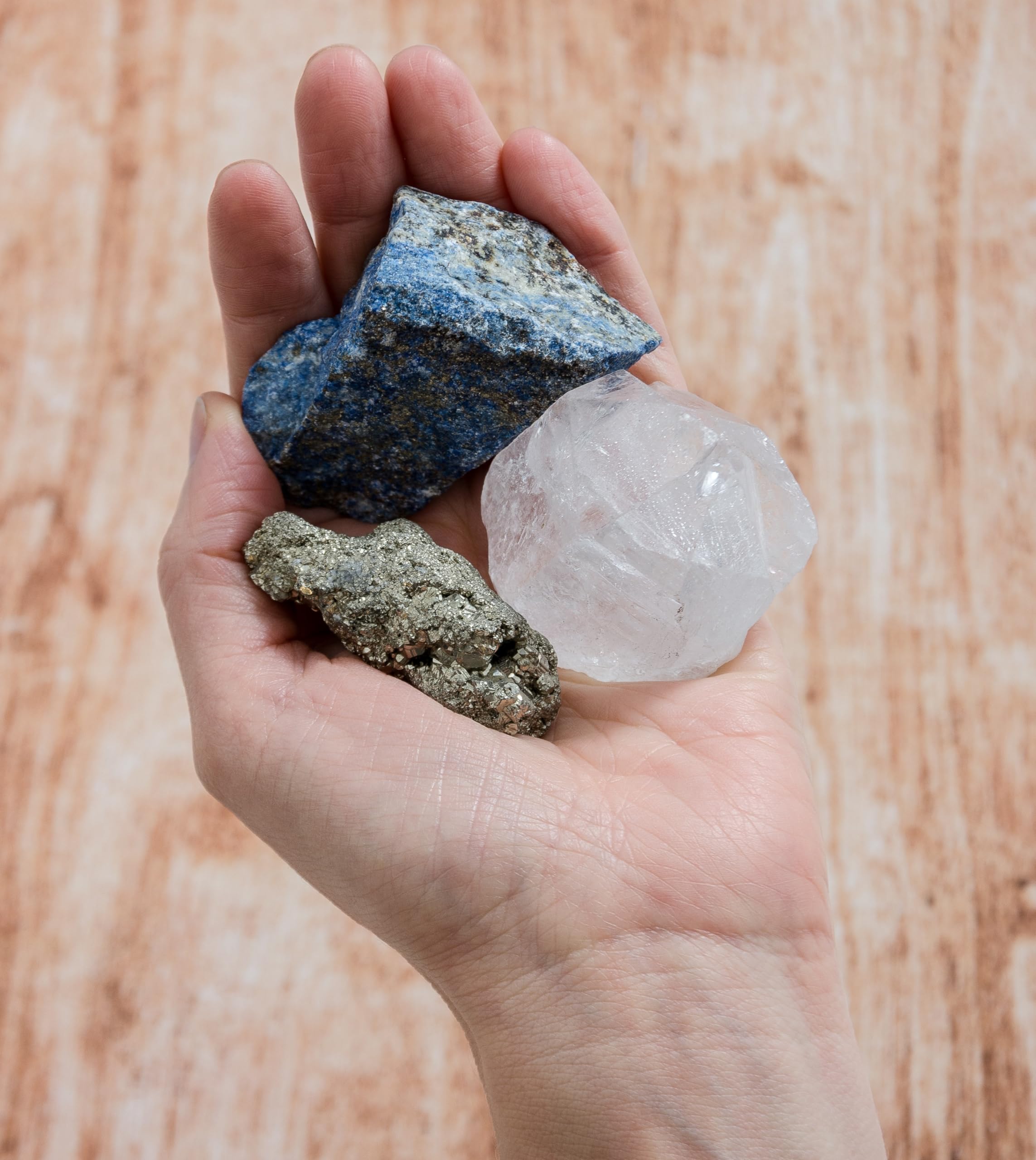 5PCS SAMSARI Abundance XL Crystals Healing Set - (Pyrite, Lapis Lazuli, Clear Quartz), 1 Palo Santo Stick